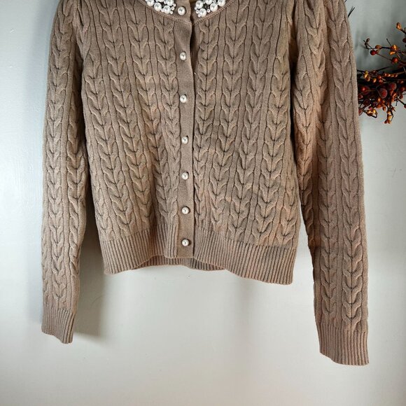Adrianna Papell Pearl Button Braid Sweater Knit Cardigan SMALL in Heather Frappe - Picture 3 of 9